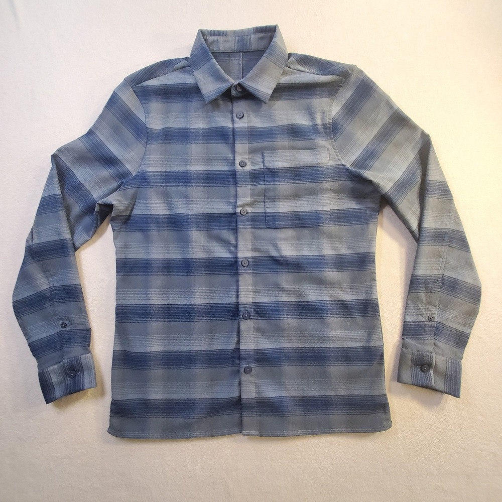 Lululemon Masons Peak Flannel Plaid Button Up Shirt Blue Men's Medium Windowpane